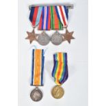 A PAIR OF WWI MEDALS AND FOUR WWII MEDALS, the WWI medals are correctly named to private 99551 Afred