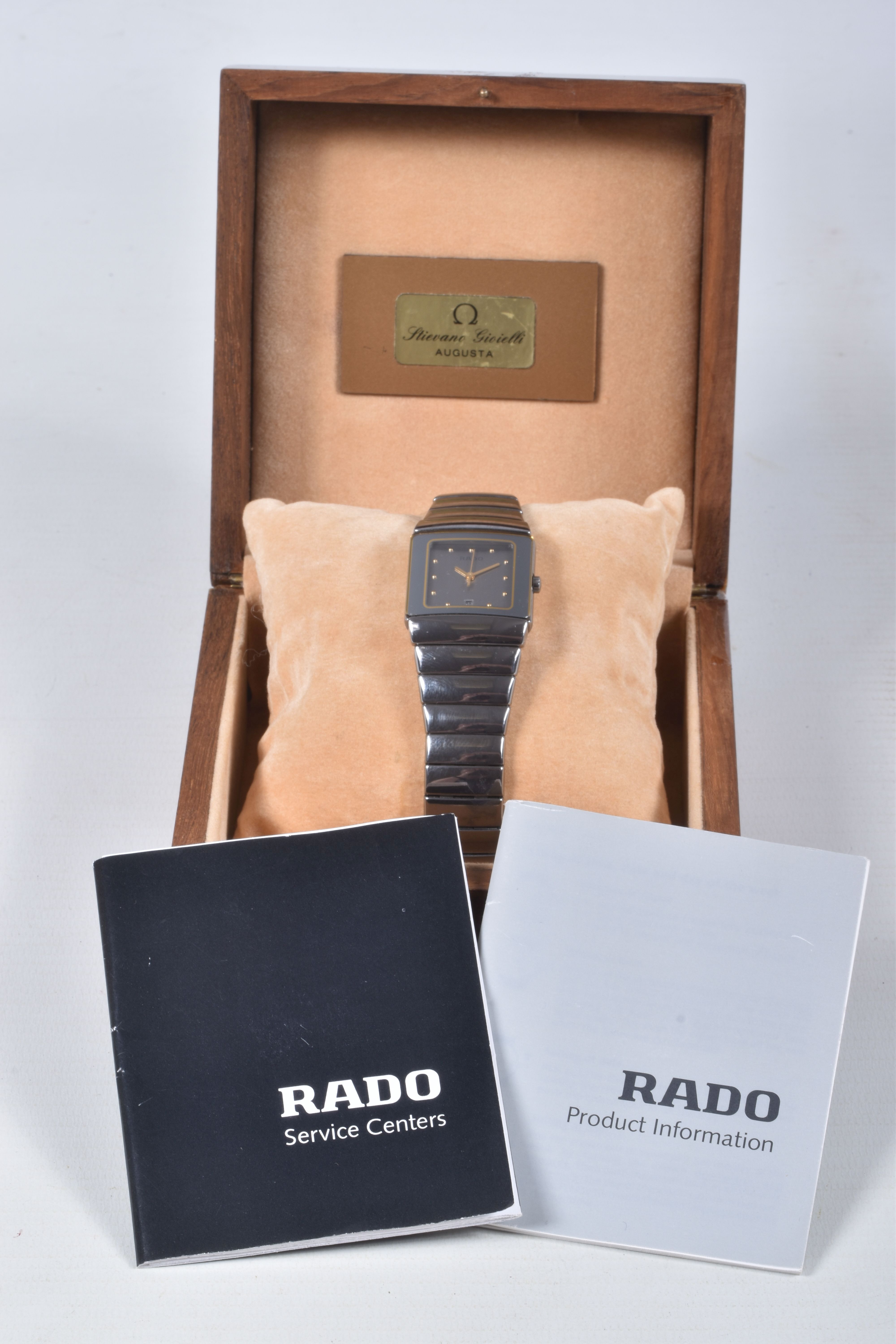 A LADIES 'RADO' WRISTWATCH, quartz movement, square silver dial signed 'Rado', spot markers and gold