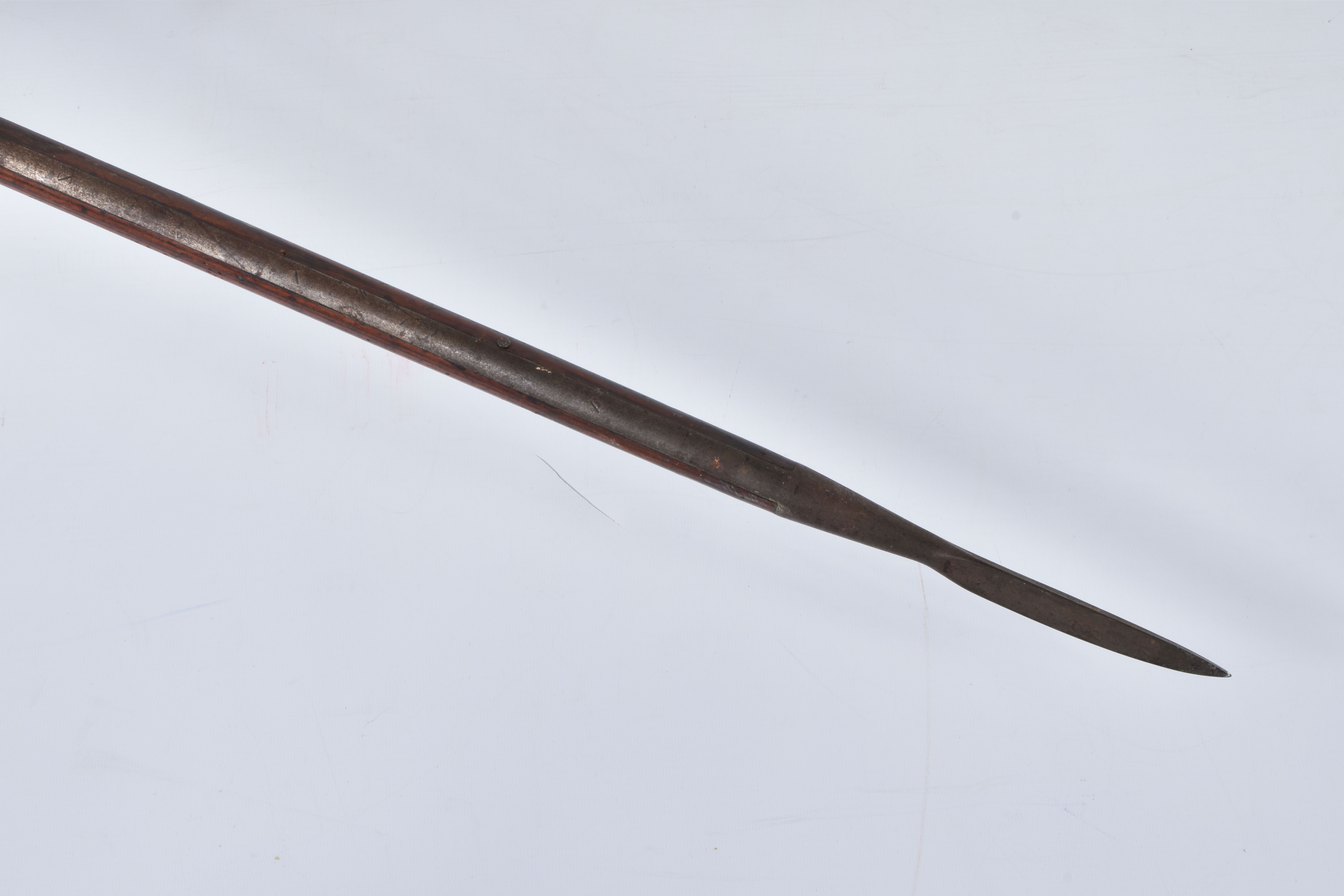 A LARGE 19TH CENTURY BOARDING STYLE PIKE/ CAVALRY LANCE, featuring an ash shaft with an off centre