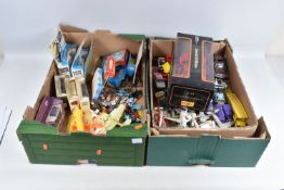 THREE BOXES OF MODEL VEHICLES, FIGURES AND AIRCRAFTS, some boxed and some loose, items include a