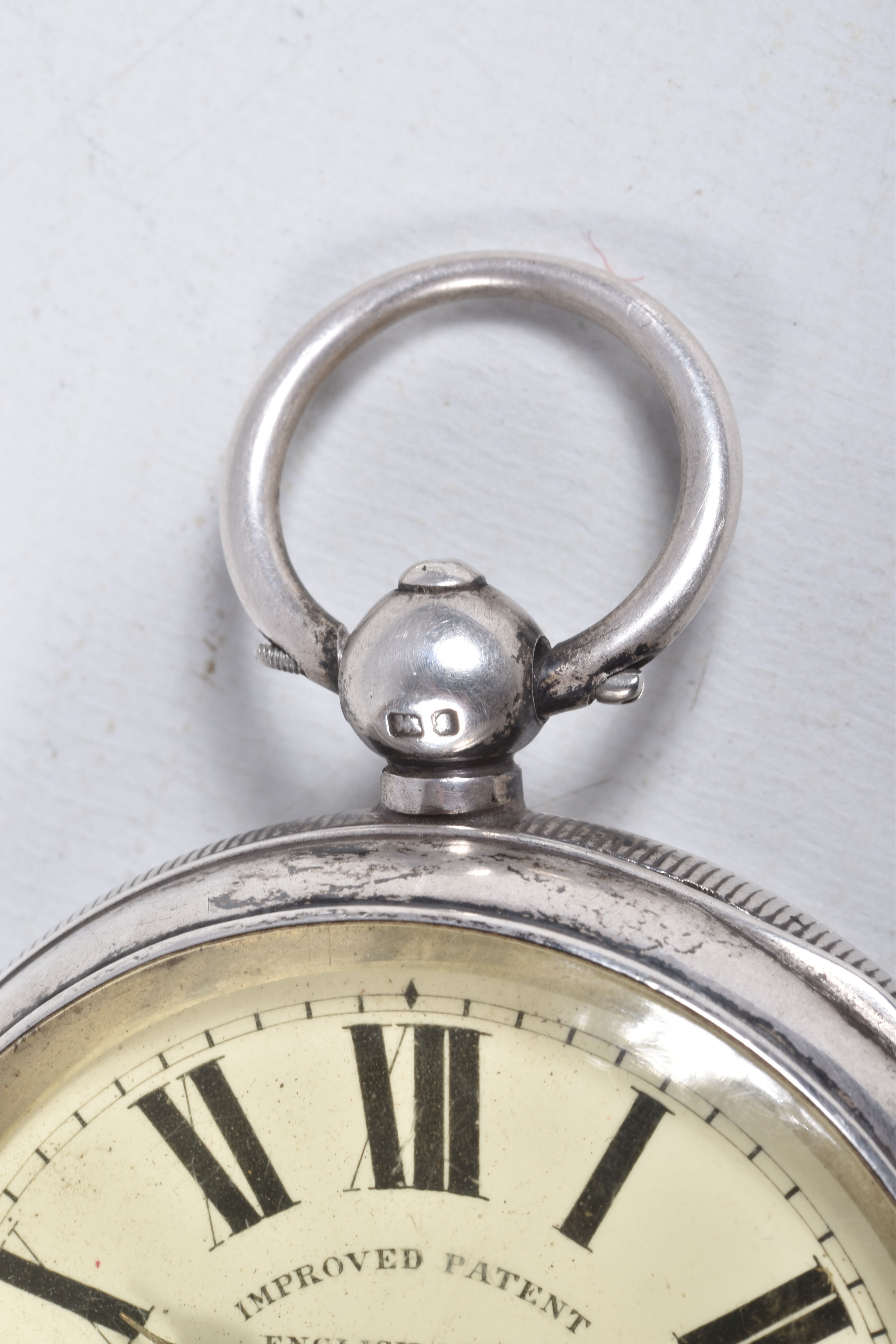 AN EARLY 20TH CENTURY, SILVER OPEN FACE POCKET WATCH, key wound, round white dial signed 'Improved - Image 4 of 8