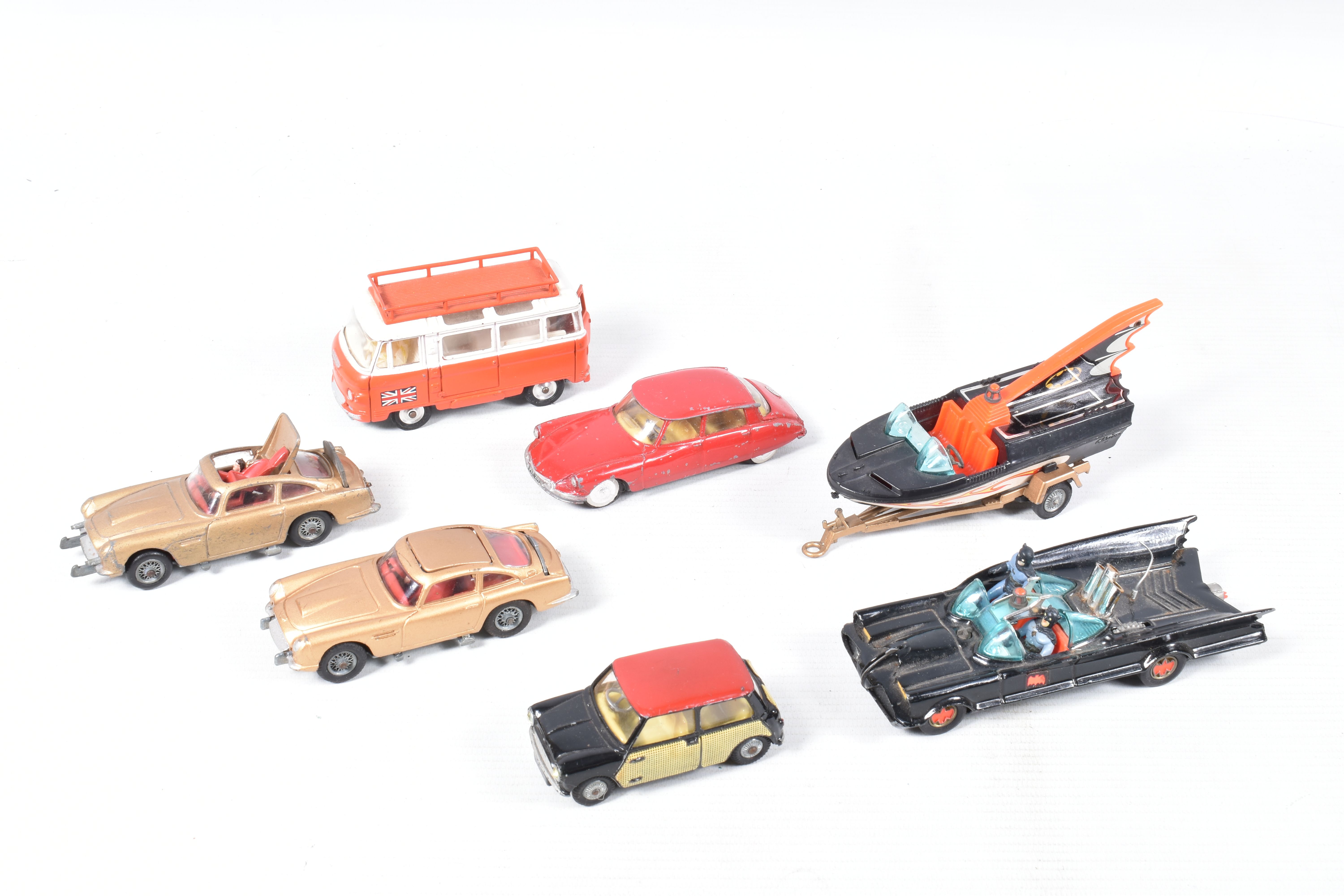 A TRAY OF PLAYWORN DIECAST MODELS AND PLASTIC FIGURES, to include two Corgi James Bond Aston - Image 8 of 22