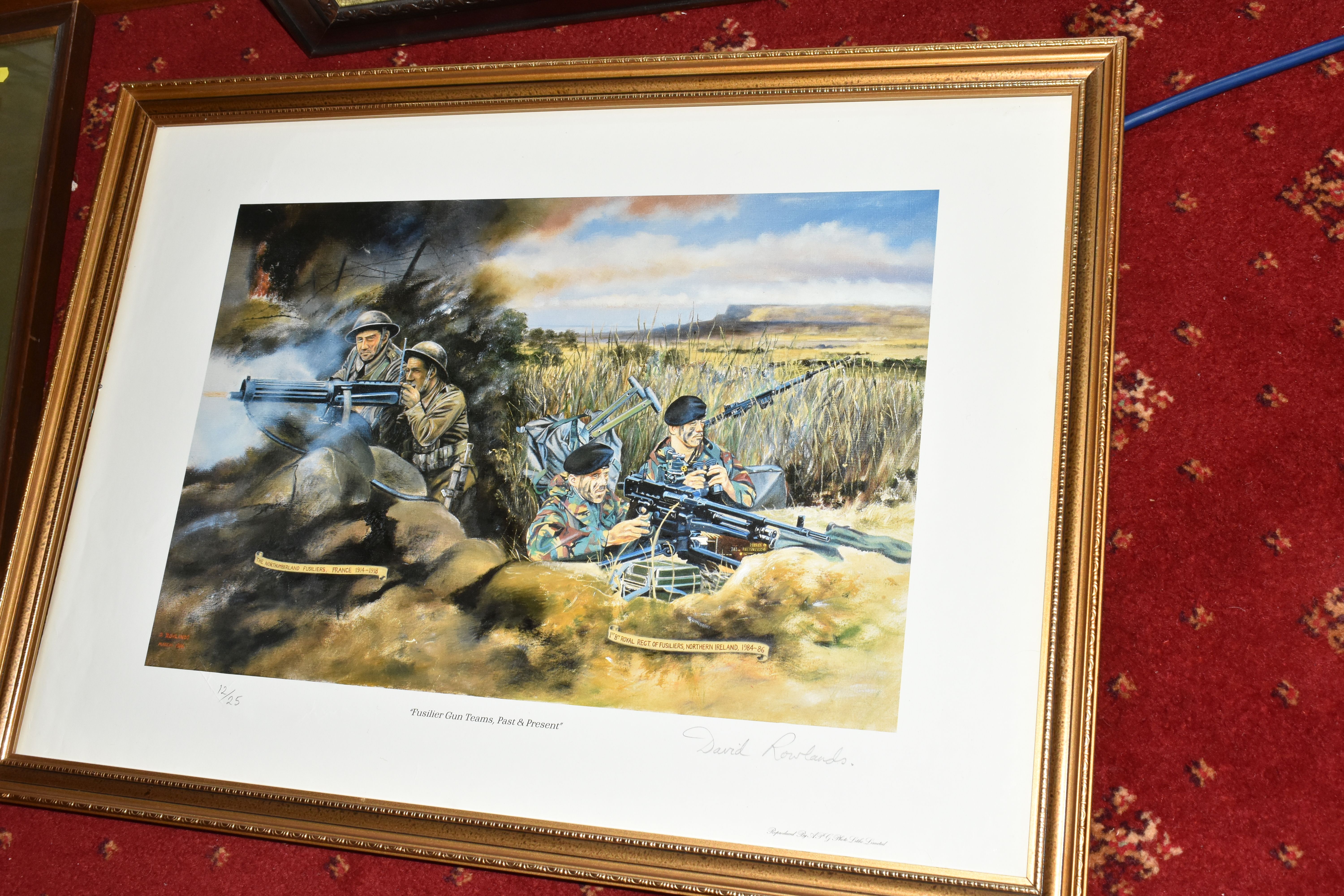 FIVE FRAMED MILITARY PRINTS BY DAVID ROWLANDS, to include a limited edition Zulu! print, numbered 52 - Image 4 of 13