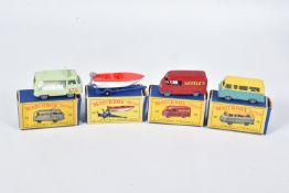 FOUR BOXED MATCHBOX SERIES DIECAST VEHICLES, Commer Milk Float, No.21 , version with cow decal to