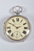 AN EARLY 20TH CENTURY, SILVER OPEN FACE POCKET WATCH, key wound, round white dial signed 'Improved