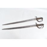 A PAIR OF 19TH/20TH CENTURY SWORDS WITHOUT SCABARDS, both swords have wire band handles and straight