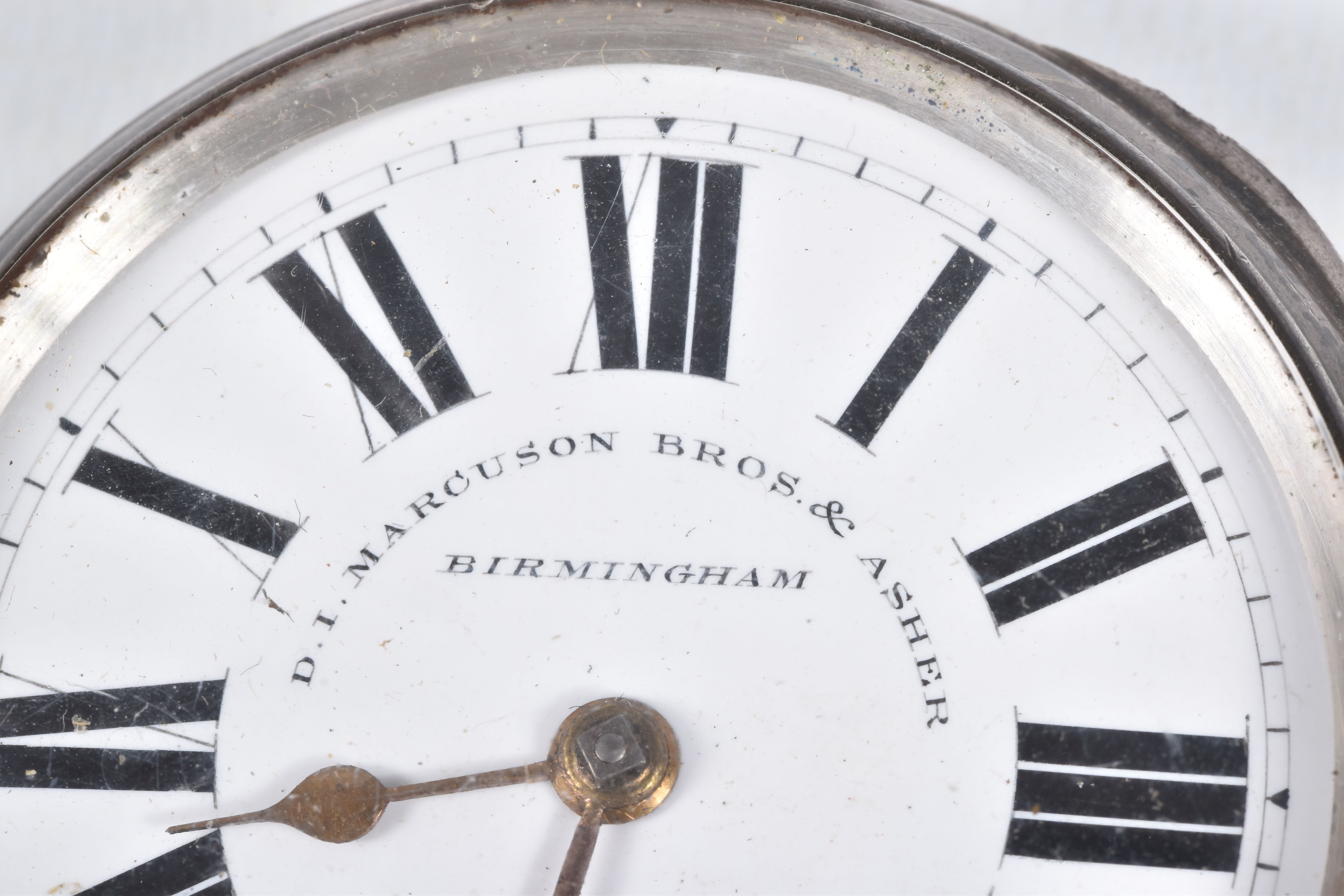 A LATE VICTORIAN SILVER OPEN FACE POCKET WATCH, key wound, round white dial signed 'D.I.MARCUSON - Image 2 of 12