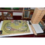 A TABLE TOP N GAUGE MODEL RAILWAY LAYOUT, hardboard base mounted on timber battens, oval double