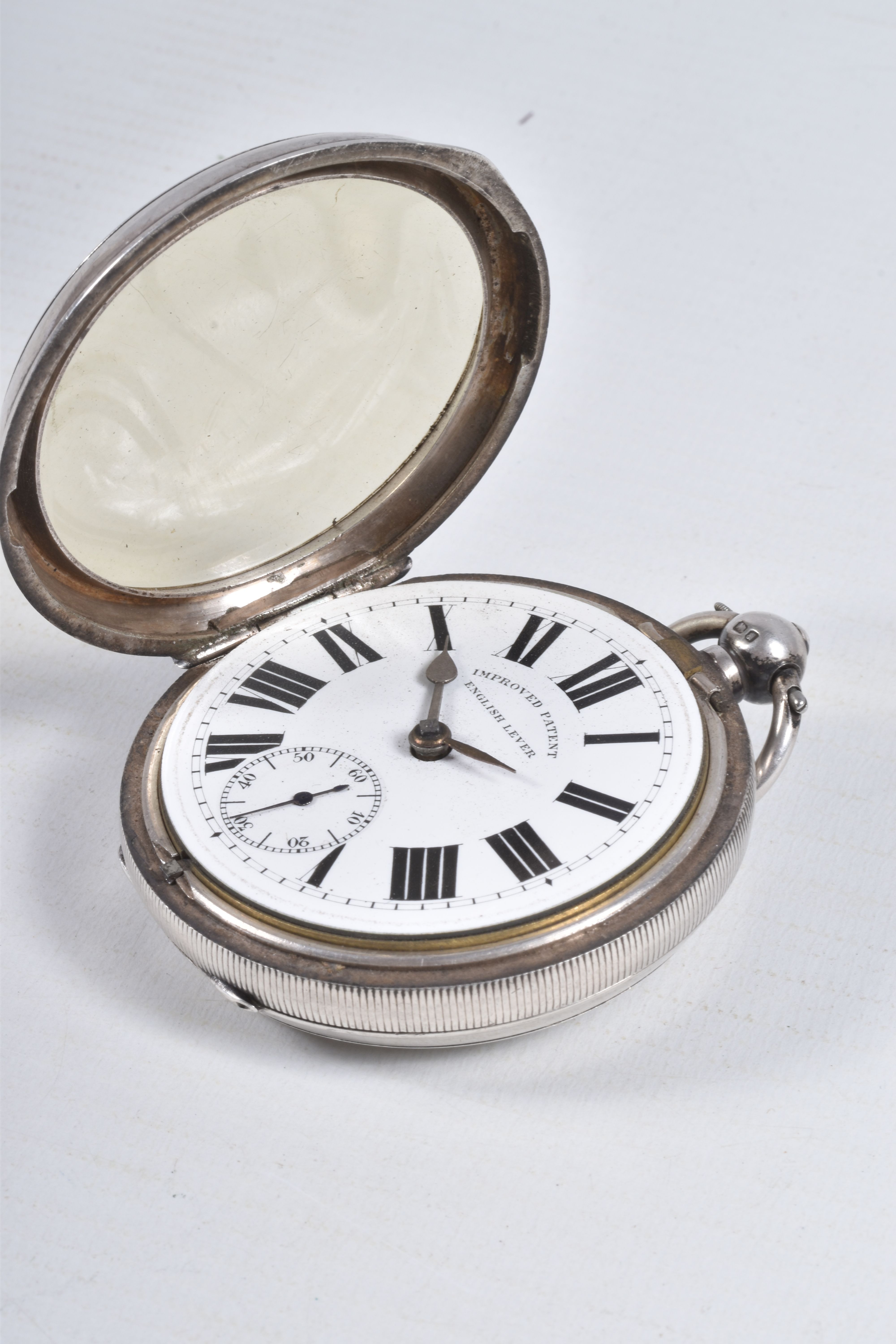 AN EARLY 20TH CENTURY, SILVER OPEN FACE POCKET WATCH, key wound, round white dial signed 'Improved - Image 6 of 8