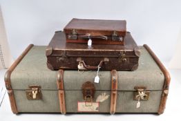 TWO VINTAGE SUITCASES AND A TRAVELLING TRUNK, the trunk was sent to a Dr Fletcher in