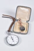 A 'FINDLAY & CO' STOP WATCH AND A PADLOCK, base metal stop watch, together with a base metal padlock