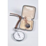 A 'FINDLAY & CO' STOP WATCH AND A PADLOCK, base metal stop watch, together with a base metal padlock