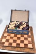 TWO CHESS SETS AND WOODEN CHESS BOARDS, all pieces included although three pawns from the larger set