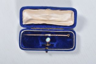 A VICTORIAN 18CT GOLD OPAL STICK PIN/DRESS STUD, oval opal cabochon in a claw setting, removeable,