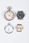 TWO POCKET WATCHES AND TWO WATCHES, to include a manual wind, base metal open face pocket watch,