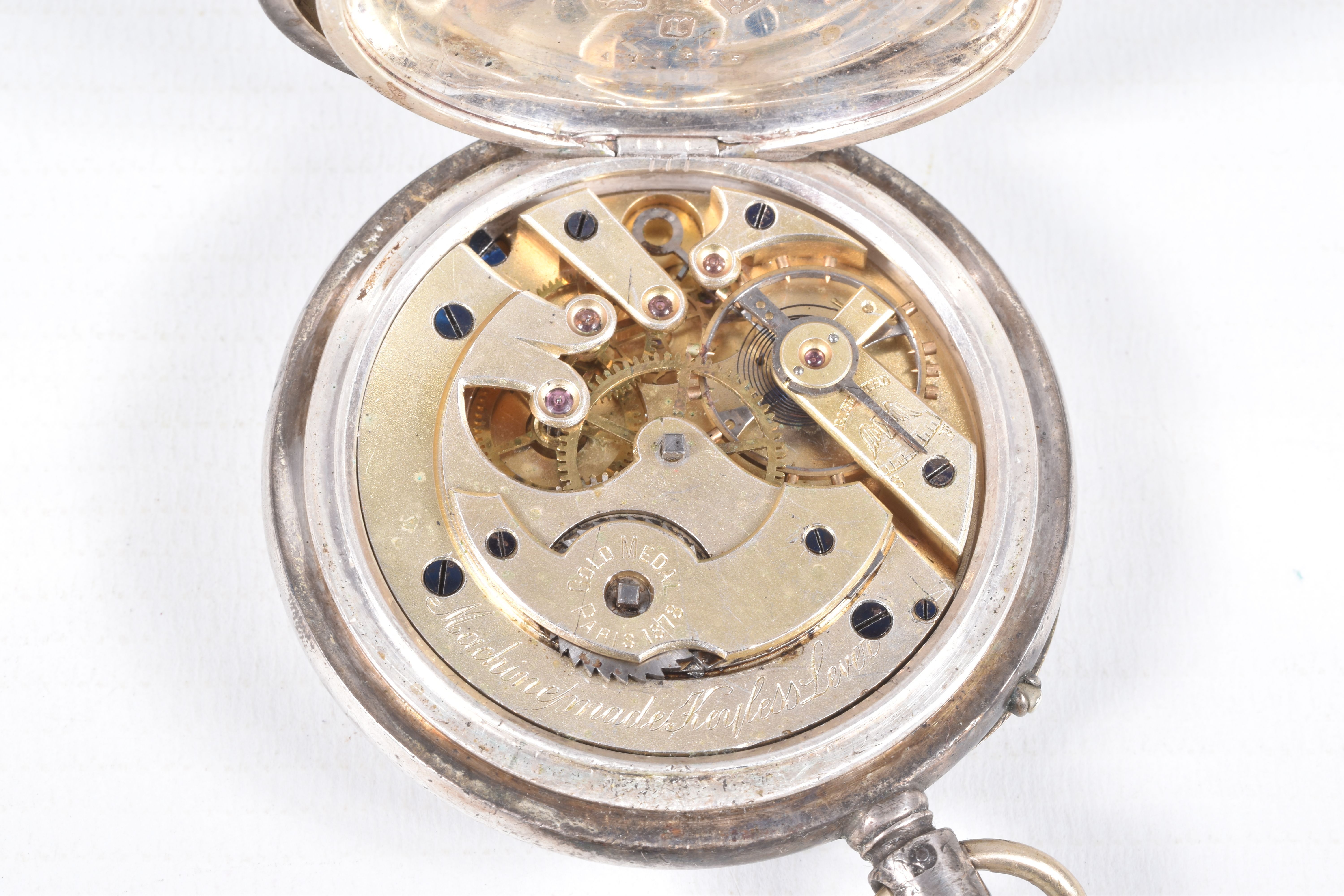 A LATE VICTORIAN SILVER OPEN FACE POCKET WATCH, AF manual wind, round white dial signed 'Tempus - Image 6 of 6