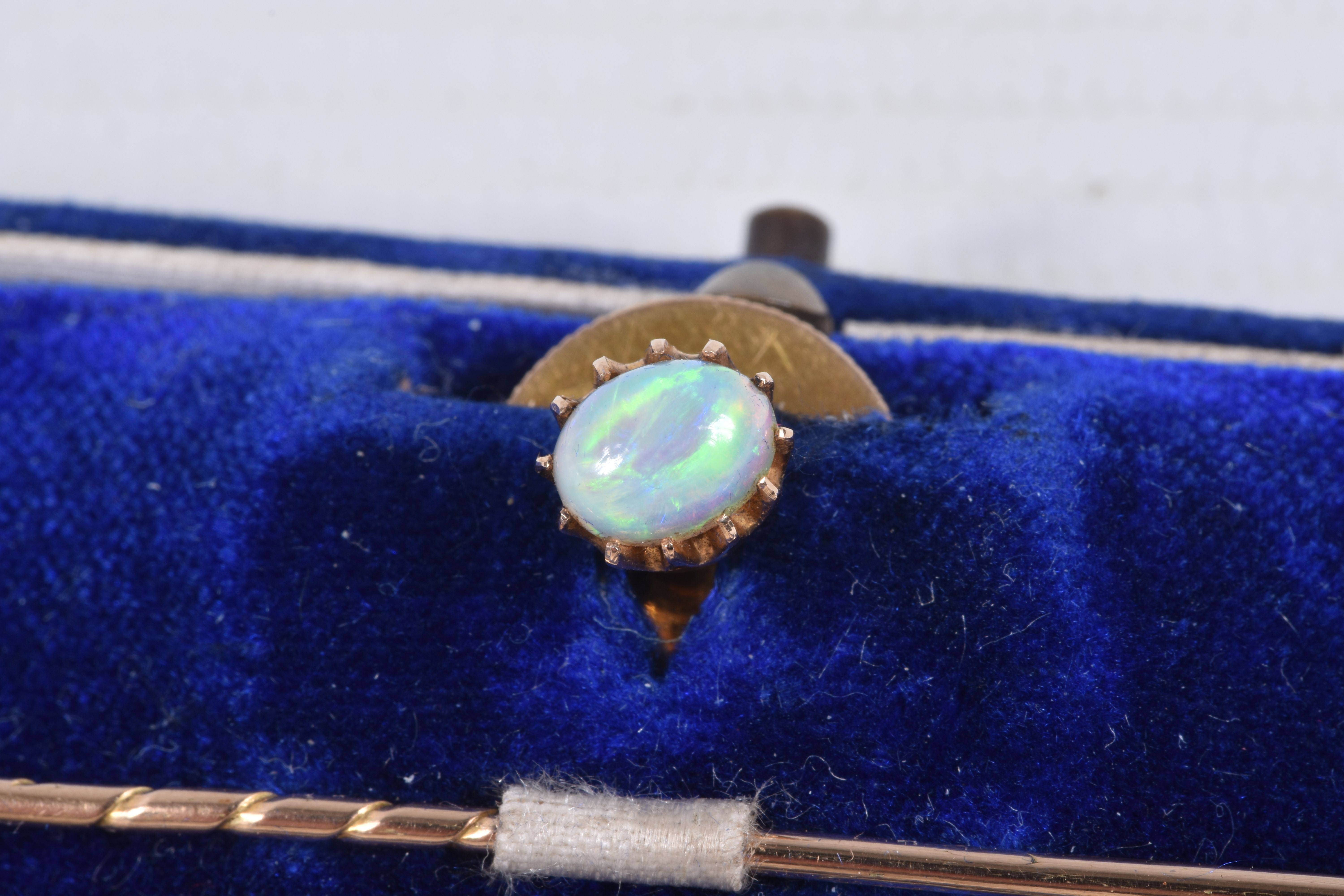 A VICTORIAN 18CT GOLD OPAL STICK PIN/DRESS STUD, oval opal cabochon in a claw setting, removeable, - Image 2 of 9