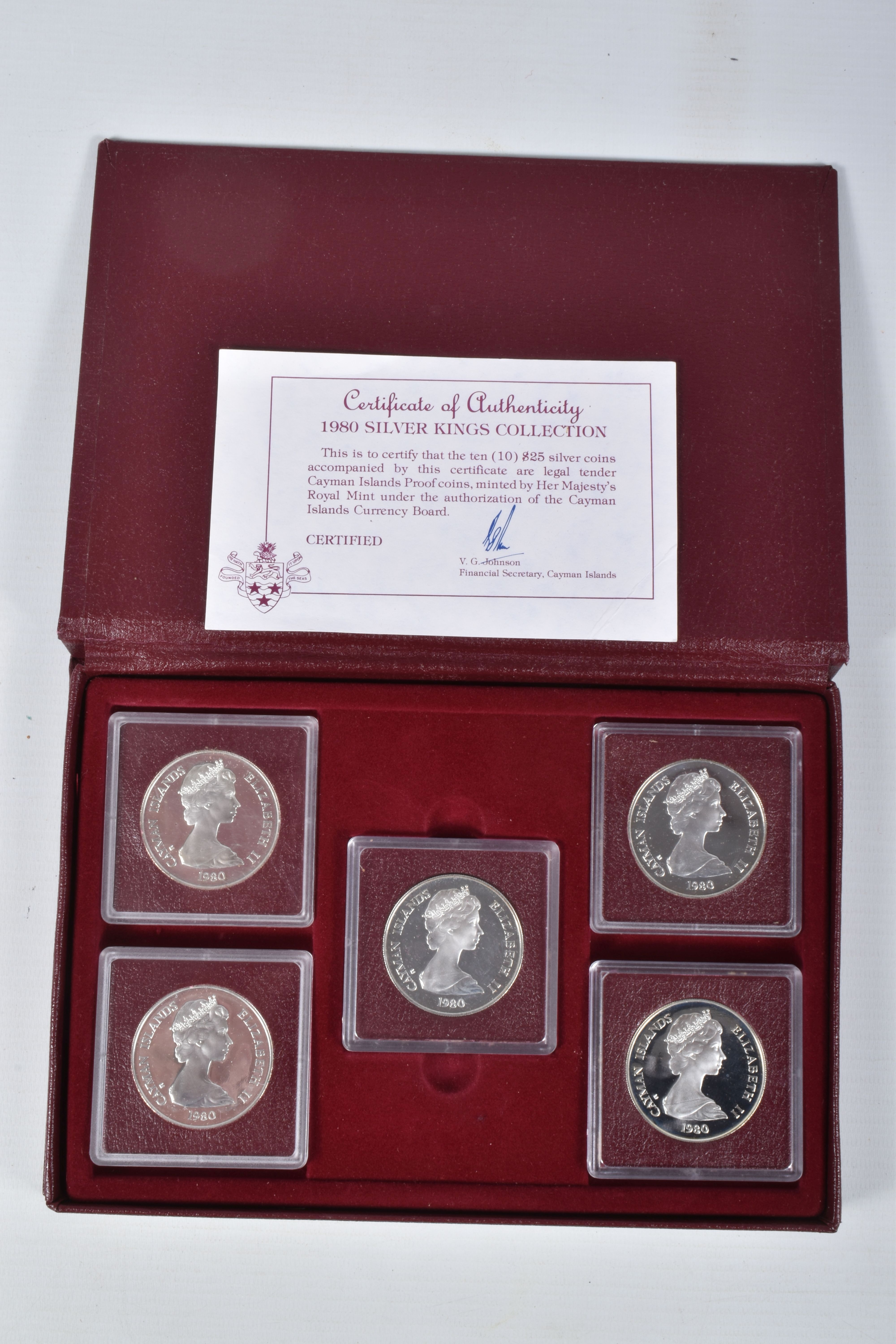 A KINGS OF ENGLAND COLLECTION 1980, TWO BOOKS OF FIVE X CAYMEN ISLANDS PROOF $25 COINS, with - Image 3 of 9