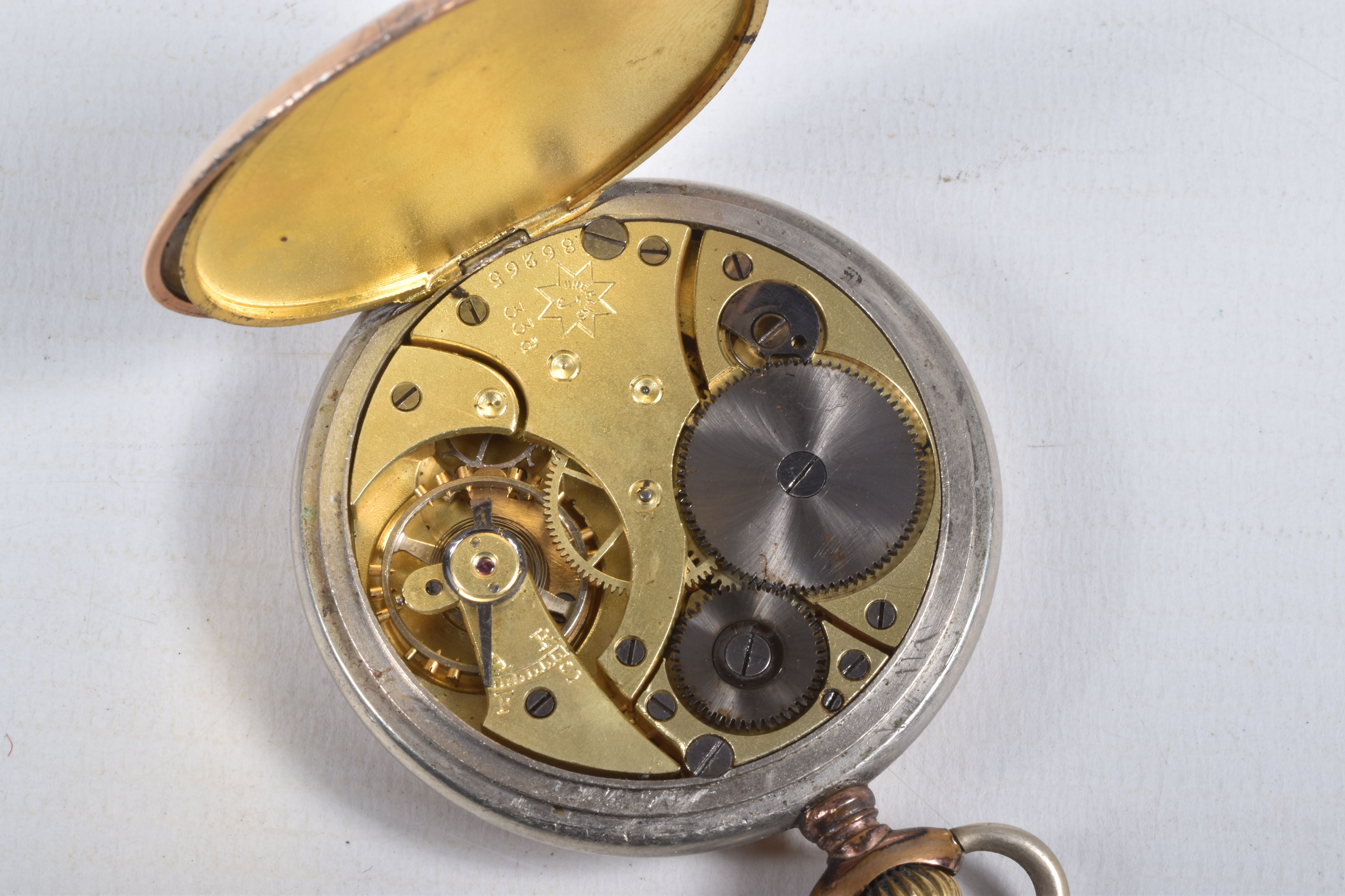 TWO POCKET WATCHES, to include a manual wind, open face pocket watch, bi-colour plated case, dial - Image 9 of 10