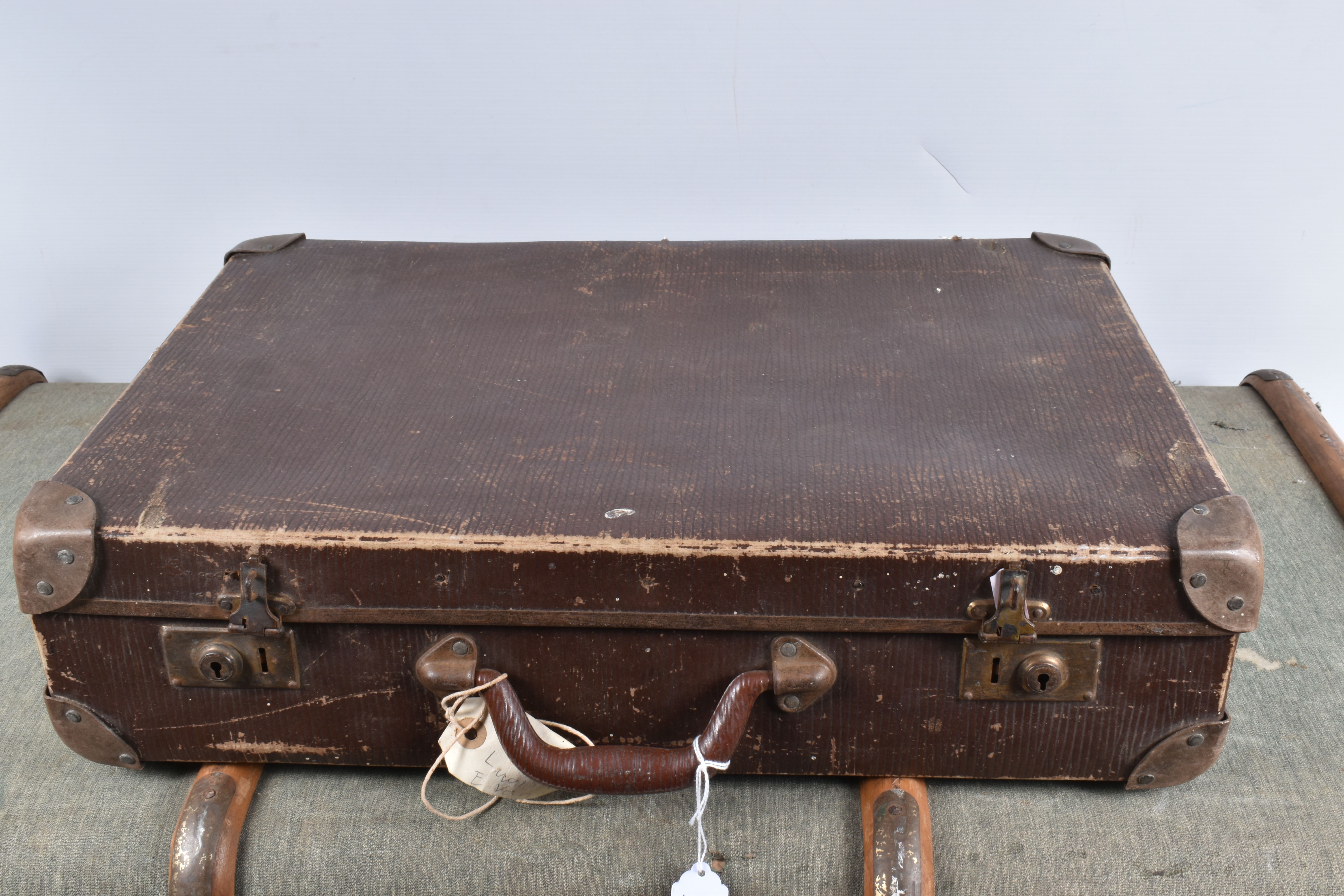 TWO VINTAGE SUITCASES AND A TRAVELLING TRUNK, the trunk was sent to a Dr Fletcher in - Image 4 of 11