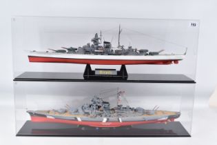TWO CONSTRUCTED REVELL PLASTIC KITS OF GERMAN WARSHIPS BOTH HOUSED IN PERSPEX DISPLAY CASES, '