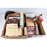 TWO BOXES OF MILITARY RELATED HARDBACK AND PAPERBACK BOOKS AND OTHER MILITARY ITEMS, books include