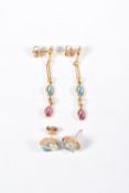 TWO PAIRS OF EARRINGS, to include a pair of oval topaz stud earrings with rope twist surround, and a