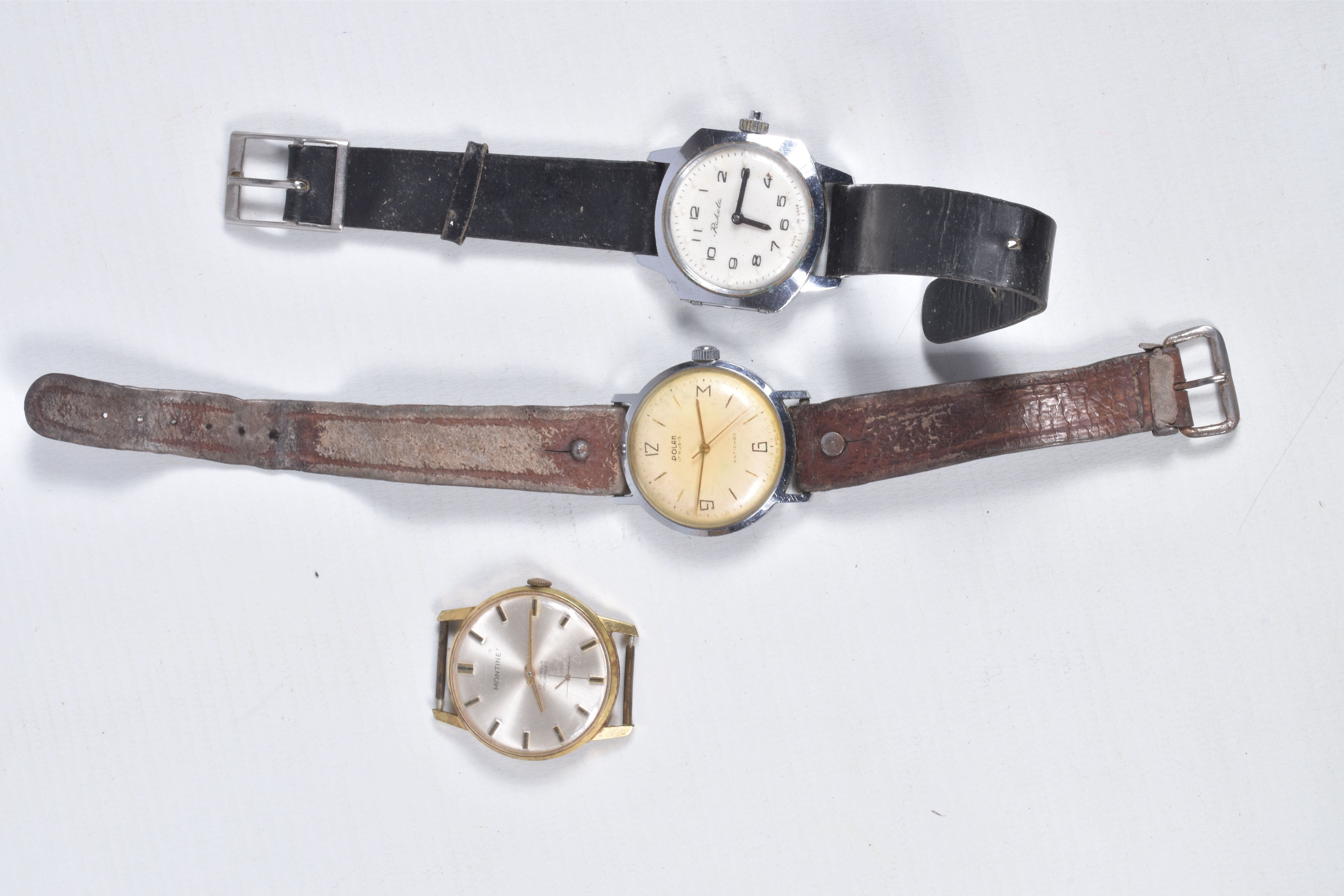 THREE WRISTWACTHES, to include a gold plated, manual wind 'Montine' watch head, a 'Polan' manual - Image 9 of 9
