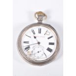 A LATE VICTORIAN SILVER OPEN FACE POCKET WATCH, AF manual wind, round white dial signed 'Tempus