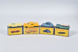 FOUR BOXED MATCHBOX SERIES DIECAST CAR MODELS, Chevrolet Impala Taxi, No.20, cream interior,