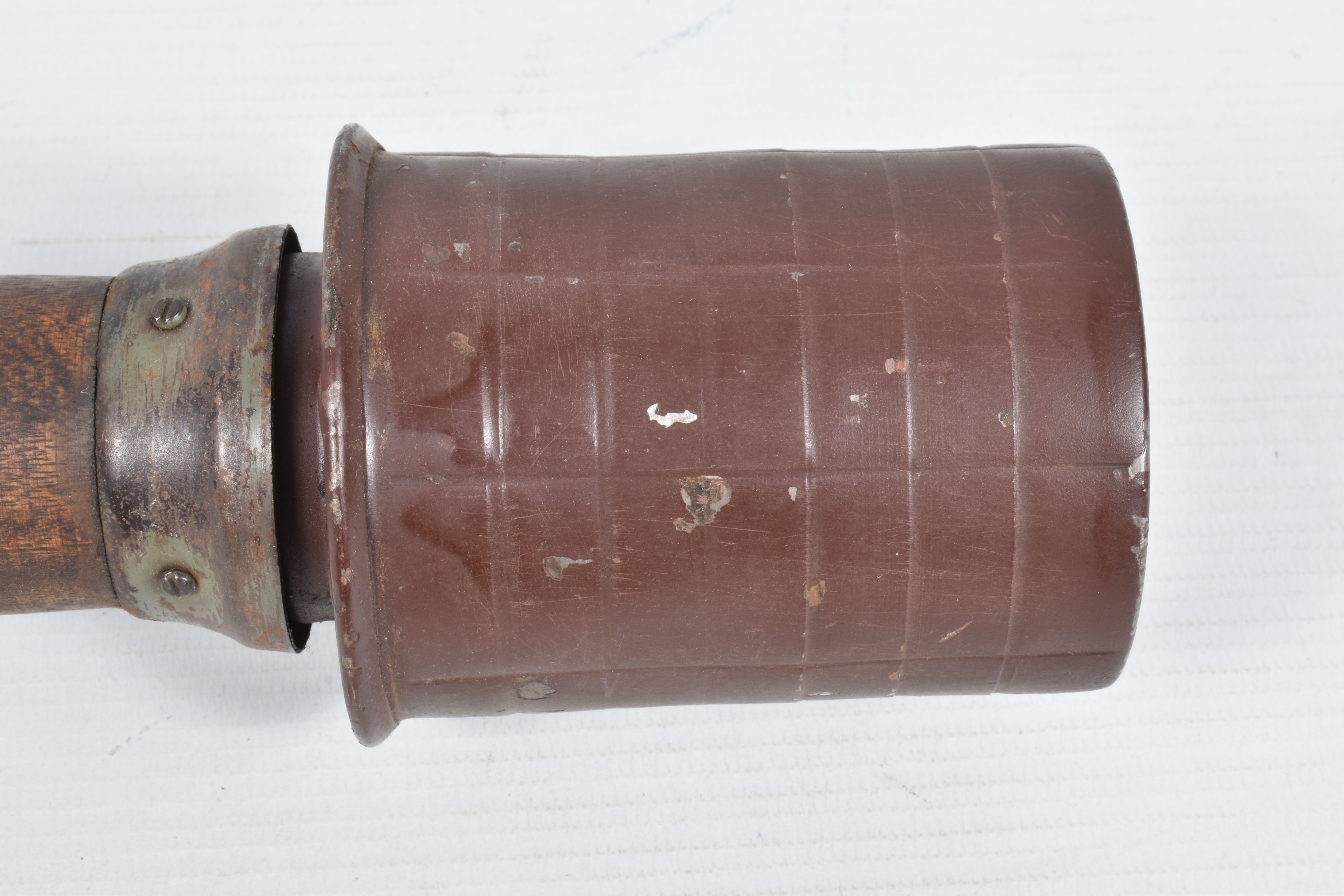 THREE INERT GERMAN STYLE STICK GRENADES, all three have wooden handles, the first has the words - Image 3 of 20