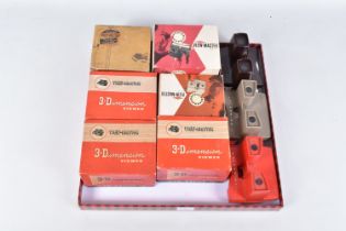SIX BOXED SAWYER’S VIEW-MASTER 3D VIEWERS AND THREE OTHERS UNBOXED, including a boxed circular brown