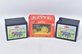 THREE BOXED MODEL AGRICULTURAL VEHICLES, to include two Britains 1945 Fordson E27N Major Tractors