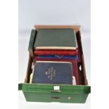 FRUIT BOX WITH A COLLECTION OF STAMPS IN ALBUMS. WE NOTED EARLY COLLECTION IN BATTERED LINCOLN AND