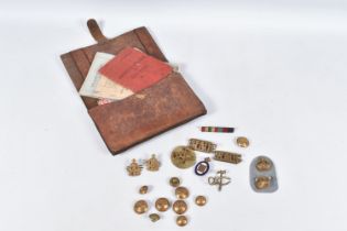 A SELECTION OF WWII AND LATER BOOKLETS AND EPHEMERA, WWI badge, buttons, shoulder titles, this
