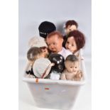 A COLLECTION OF ASSORTED LARGER COMPOSITION DOLLS, assorted types and sizes, all in playworn