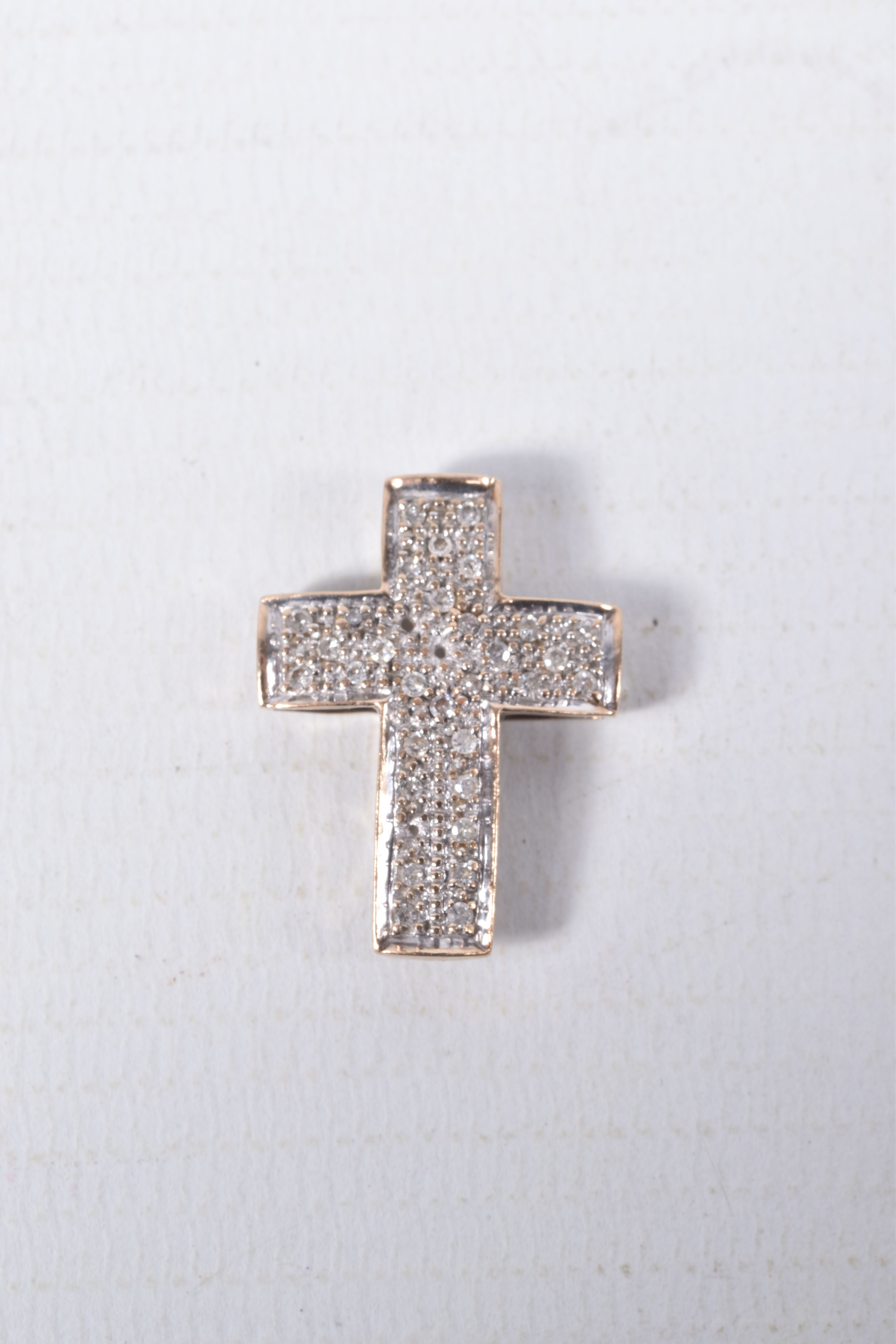 THREE ITEMS OF JEWELLERY, to include a yellow metal diamond pave set cross pendant, stamped 9k, ( - Image 8 of 13