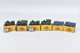 SIX BOXED MOKO LESNEY SERIES DIECAST MILITARY VEHICLES, A.E.C. General Service Lorry, No.62, black