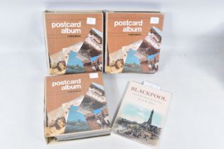 THREE POSTCARD ALBUMS AND ONE BOOK COLLECTION OF BLACKPOOL POSTCARDS, each album containing