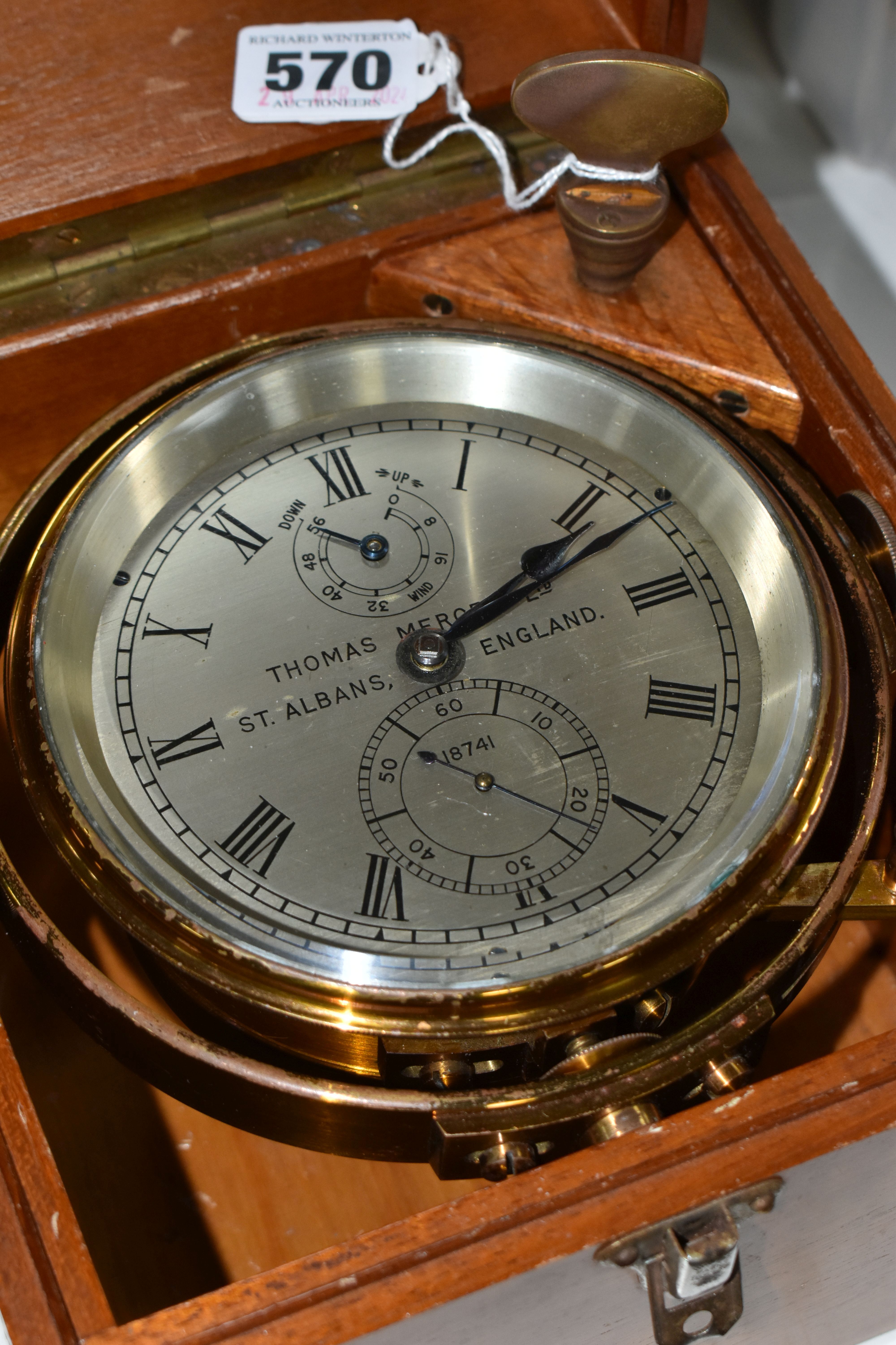 A MID 20TH CENTURY WALNUT CASED MARINE CHRONOMETER BY THOMAS MERCER LTD, SUPPLIED BY JOHN LILLIE & - Image 10 of 10