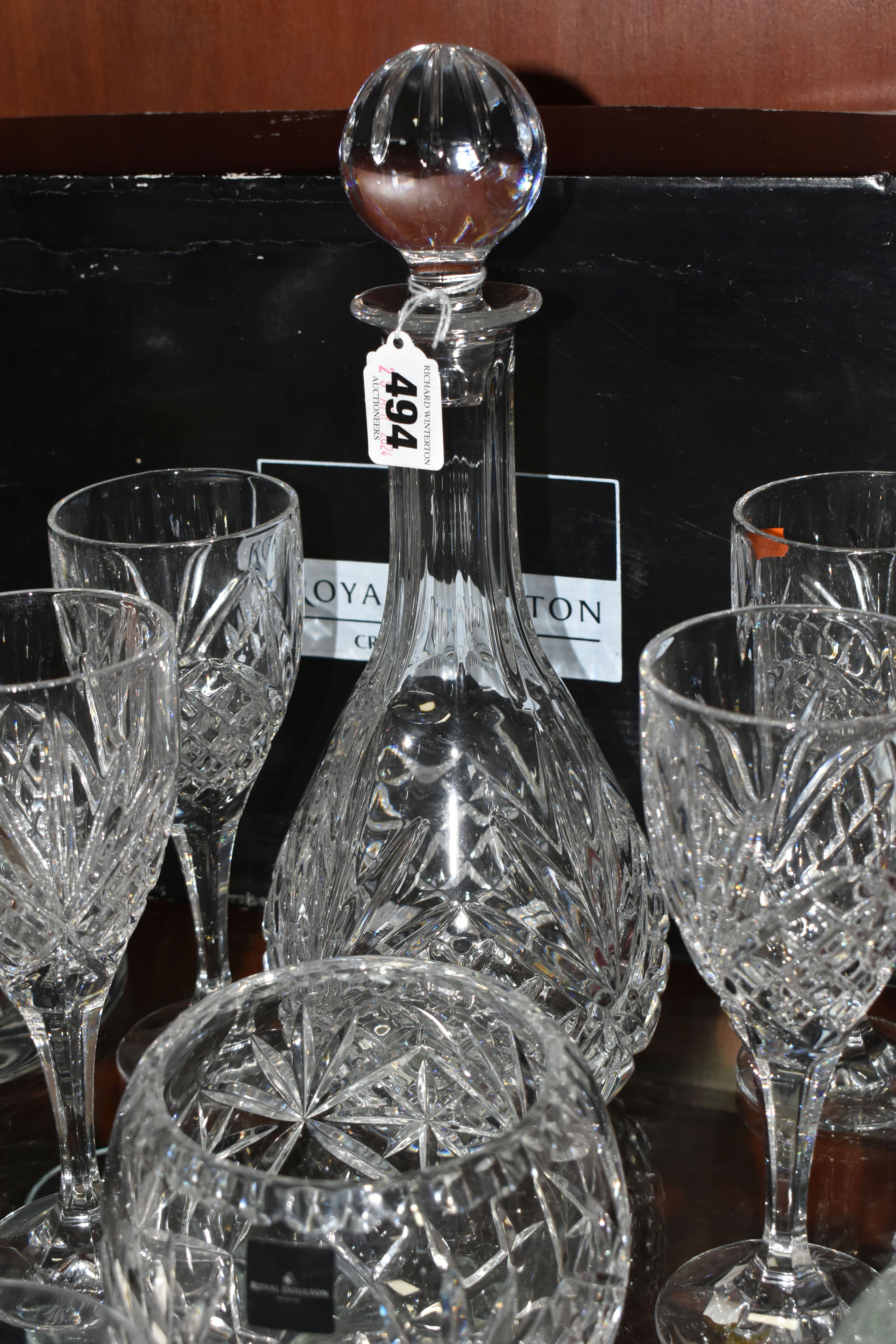 A SELECTION OF ROYAL DOULTON CRYSTAL GIFTWARES ETC, comprising a boxed decanter with four wine - Image 5 of 8