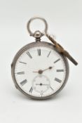 A MID VICTORIAN SILVER OPEN FACE POCKET WATCH, key wound movement, Roman numerals, second subsidiary
