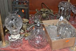 ANTIQUE / VINTAGE GLASS LIGHTING ETC, to include a clear glass lustre with a small chip to the