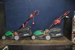 TWO QUALCAST ELECTRIC LAWN MOWERS both with grass boxes (one PAT pass and working the other has