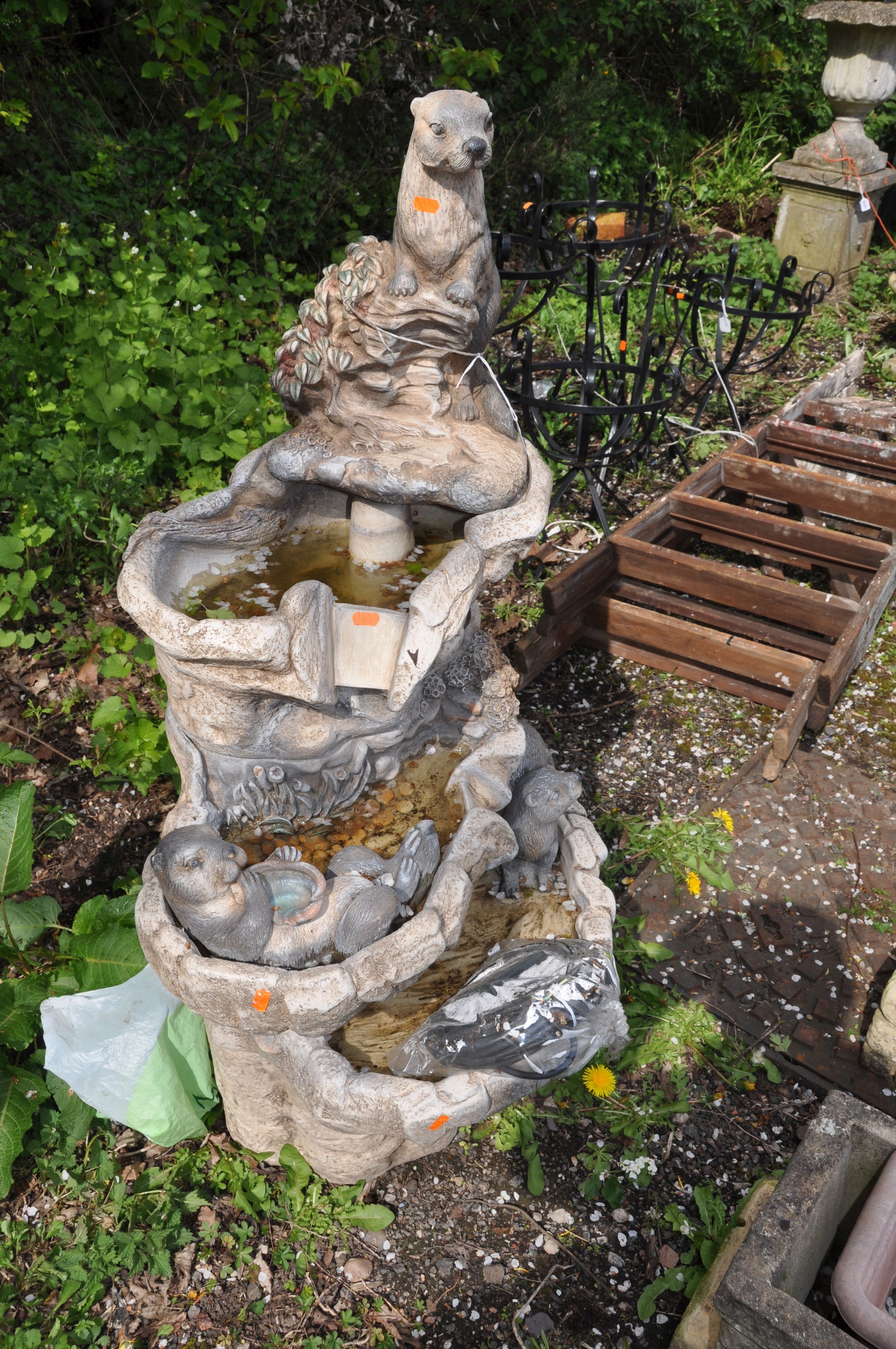 A HENRI STUDIOS ORNAMENTAL THREE TIER WATER FEATURE, depicting beavers basking in and around rock - Image 2 of 4