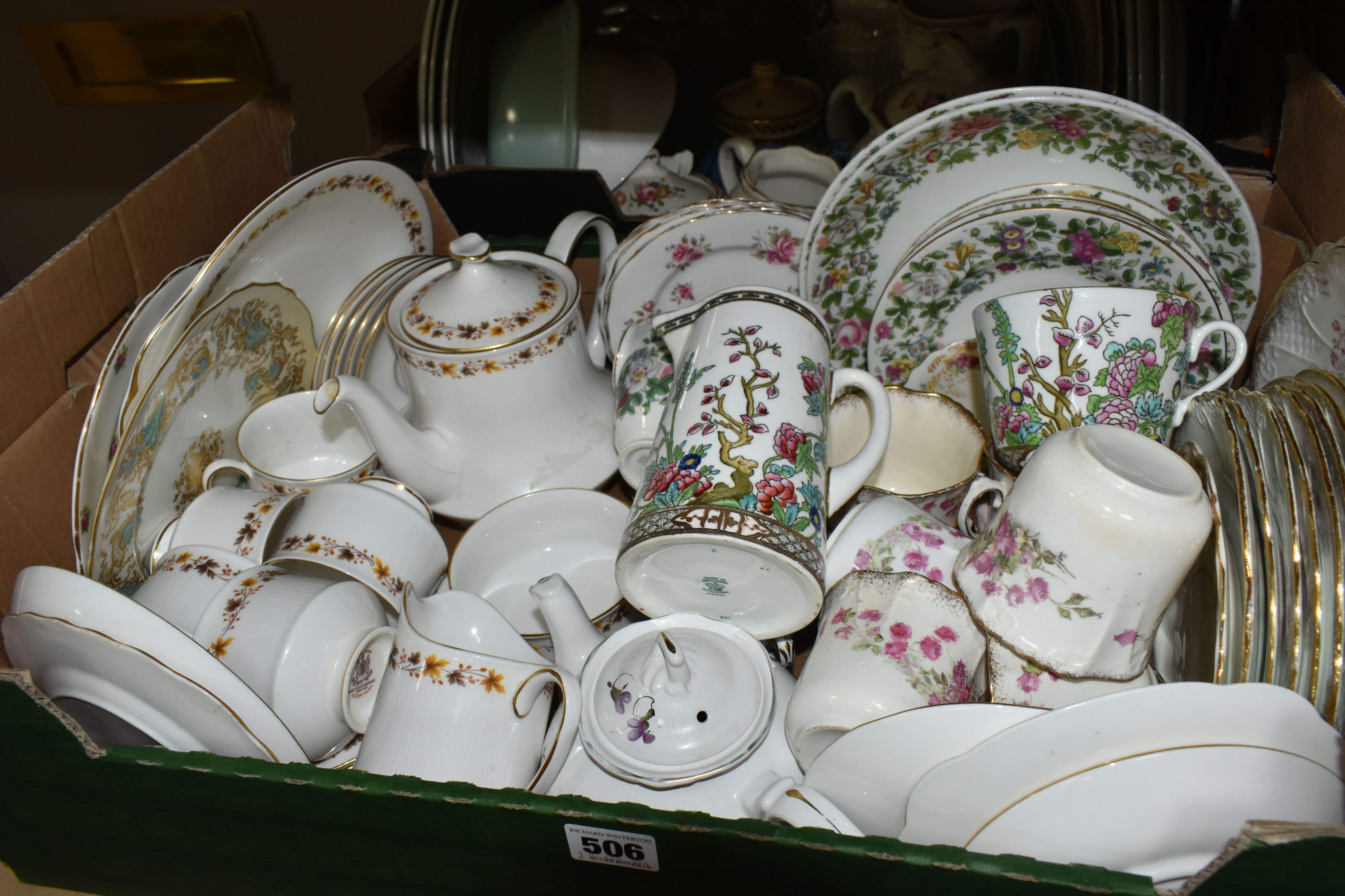 SIX BOXES OF CERAMICS AND TEA WARE, to include a Copeland Spode Prunus pattern vase, Coalport ' - Image 6 of 8