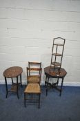 A SELECTION OF 20TH CENTURY OCCASIONAL FURNITURE, to include an octagonal centre table, raised on