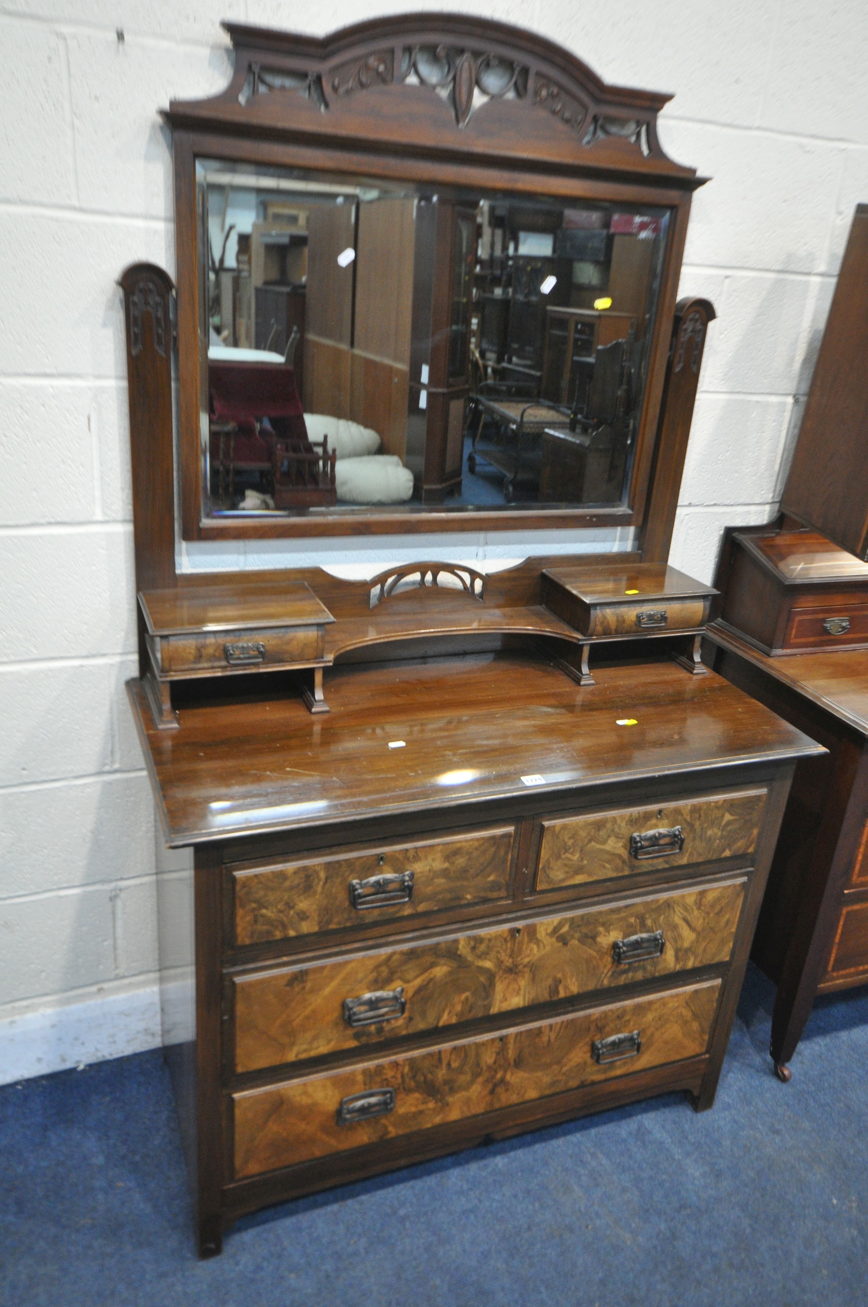 A 20TH CENTURY WALNUT DRESSING CHEST, with a single mirror and six assorted drawers, width 107cm x - Image 2 of 5