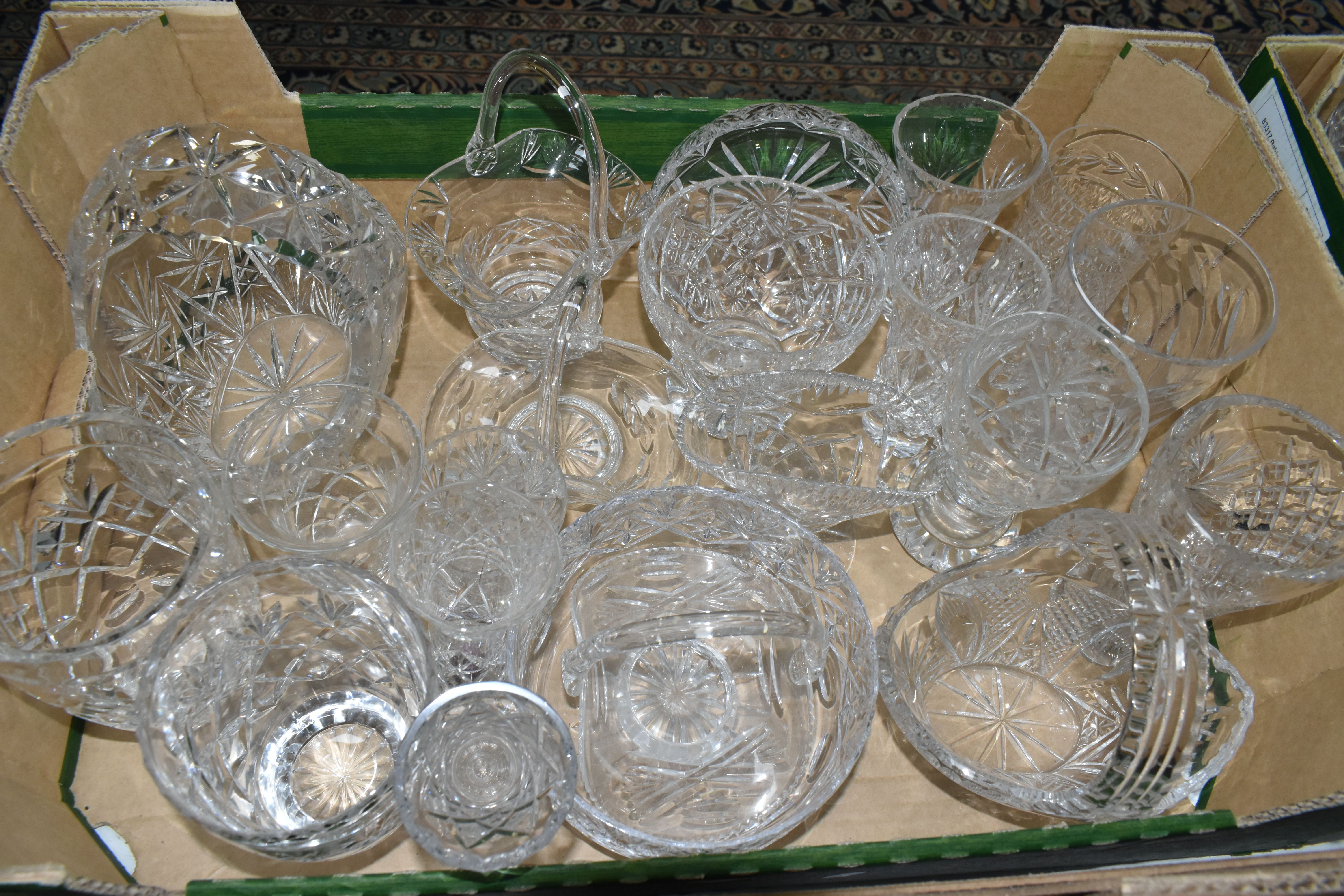 FOUR BOXES AND LOOSE CUT GLASS VASES, DISHES AND BOWLS, to include Webb Corbett dessert dishes, - Image 4 of 6