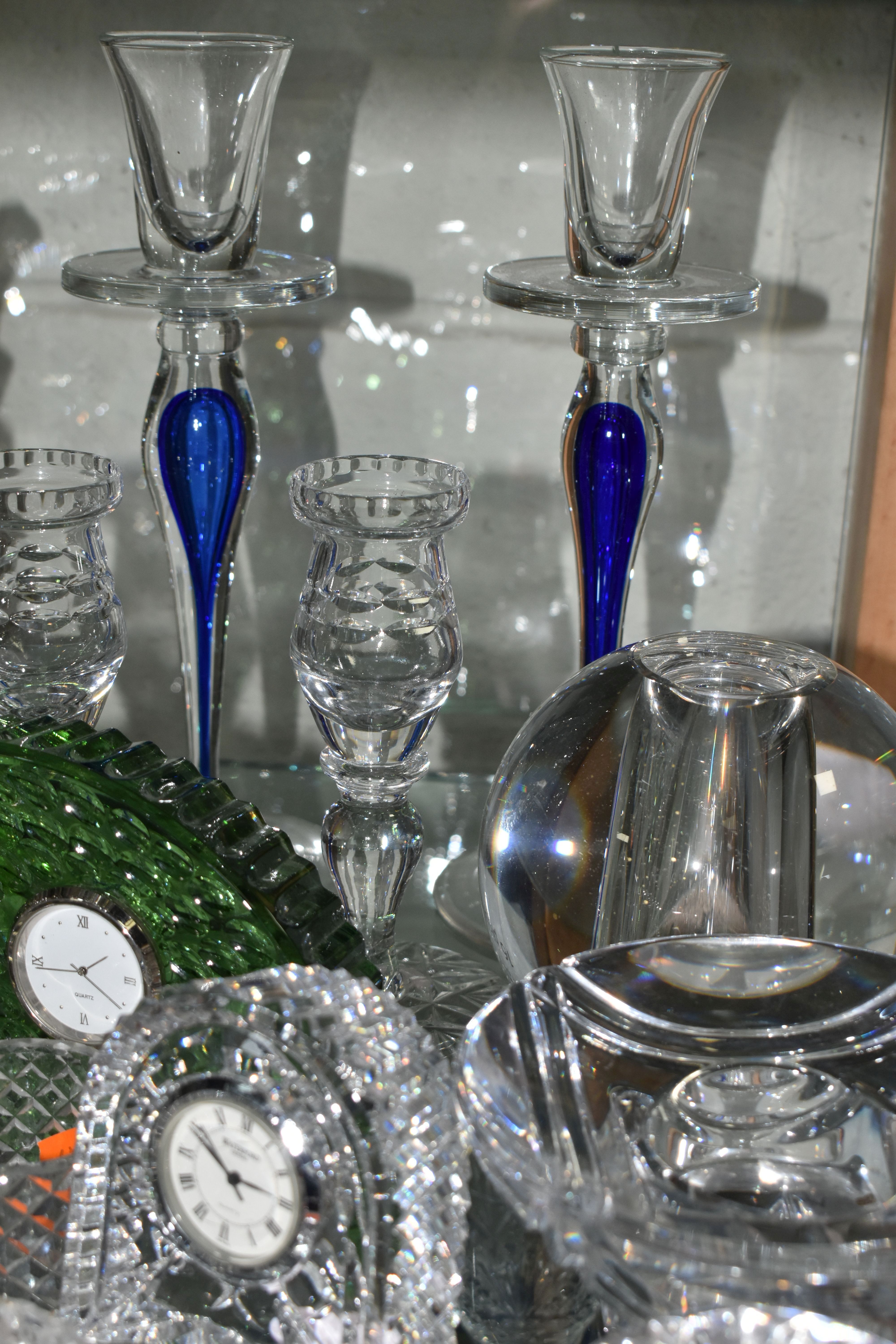 A GROUP OF CUT GLASS CLOCKS, CANDLE HOLDERS, INKSTAND AND BOXED INK SET, a Georgian novelty pipe, - Image 12 of 12